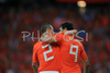 Netherlands defender Andre Ooijer, left, embraces Netherlands forward Ruud van Nistelrooy after scoring against Italy during the Euro 2008 Group C soccer match between Netherlands and Italy at the Stade de Suisse stadium in Berne, Switzerland, Monday June 9, 2008.
