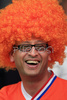 A Netherlands fan smiles prior to the kick off of the Euro 2008 Group C soccer match between Netherlands and Italy at the Stade de Suisse stadium in Berne, Switzerland, Monday June 9, 2008.
