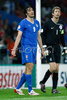 Italys forward Luca Toni reacts while Netherlands goalkeeper Edwin van der Sar looks on during the Euro 2008 Group C soccer match between Netherlands and Italy at the Stade de Suisse stadium in Berne, Switzerland, Monday June 9, 2008.
