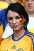 A Romanias fan looks on prior to the Euro 2008 Group C soccer match between Romania and France at the Letzigrund stadium in Zurich, Switzerland, Monday June 9, 2008.
