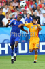 Frances defender Eric Abidal, left, fights for the ball with Romanias midfielder Banel Nicolita during the Euro 2008 Group C soccer match between Romania and France at the Letzigrund stadium in Zurich, Switzerland, Monday June 9, 2008.
