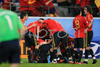 Spains team celebrates after scoring against Russia during the Euro 2008 Group D soccer match between Spain and Russia at the Tivoli Neu stadium in Innsbruck, Austria, Tuesday June 10, 2008.

