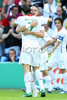 Portugals forward Cristiano Ronaldo and defender Pepe celebrate during the Euro 2008 Group A soccer match between Czech Republic and Portugal at the Stade de Geneve stadium in Geneva, Switzerland, Wednesday June 11, 2008.
