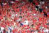 Czech Republics supporters cheer prior to the Euro 2008 Group A soccer match between Czech Republic and Portugal at the Stade de Geneve stadium in Geneva, Switzerland, Wednesday June 11, 2008.
