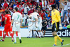 Portugals team celebrates after Portugals midfielder Deco scored against Czech Republic during the Euro 2008 Group A soccer match between Czech Republic and Portugal at the Stade de Geneve stadium in Geneva, Switzerland, Wednesday June 11, 2008.
