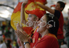 Spains soccer fans cheer at a fan zone in Zurich during the Euro 2008 Group D soccer match between Spain and Russia, Switzerland, Tuesday June 10, 2008.
