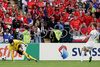 Portugals forward Cristiano Ronaldo kicks the ball pass Czech Republics goalkeeper Petr Cech during the Euro 2008 Group A soccer match between Czech Republic and Portugal at the Stade de Geneve stadium in Geneva, Switzerland, Wednesday June 11, 2008.
