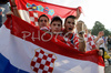 Crotian fans cheer at a fan zone in Zurich after the Euro 2008 Group B soccer match between Croatia and Germany, Switzerland, Thursday June 12, 2008.
