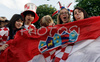 Crotian fans cheer at a fan zone in Zurich after the Euro 2008 Group B soccer match between Croatia and Germany, Switzerland, Thursday June 12, 2008.
