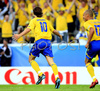 Zlatan Ibrahimovic of Sweden celebrates his goal during the Euro 2008 Group D soccer match between Sweden and Spain at the Stadion Tivoli Neu in Innsbruck, Austria, Saturday June 14, 2008
