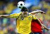 Zlatan Ibrahimovic of Sweden and Carlos Marchena of Spain during the Euro 2008 Group D soccer match between Sweden and Spain at the Stadion Tivoli Neu in Innsbruck, Austria, Saturday June 14, 2008
