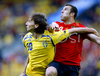 Zlatan Ibrahimovic of Sweden and Carlos Marchena of Spain during the Euro 2008 Group D soccer match between Sweden and Spain at the Stadion Tivoli Neu in Innsbruck, Austria, Saturday June 14, 2008
