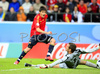 David Villa of Spain scores during the Euro 2008 Group D soccer match between Sweden and Spain at the Stadion Tivoli Neu in Innsbruck, Austria, Saturday June 14, 2008
