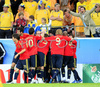 Spanish team celebrates goal of David Villa during the Euro 2008 Group D soccer match between Sweden and Spain at the Stadion Tivoli Neu in Innsbruck, Austria, Saturday June 14, 2008
