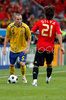 Swedens defender Fredrik Stoor, left, and Spains forward David Silva during the Euro 2008 Group D soccer match between Sweden and Spain at the Tivoli Neu stadium in Innsbruck, Austria, Saturday June 14, 2008.
