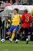 Swedens forward Zlatan Ibrahimovic, left, and Spains midfielder Marcos Senna during the Euro 2008 Group D soccer match between Sweden and Spain at the Tivoli Neu stadium in Innsbruck, Austria, Saturday June 14, 2008.
