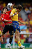 Spains forward David Silva, left, and Swedens forward Johan Elmander fight for the ball during the Euro 2008 Group D soccer match between Sweden and Spain at the Tivoli Neu stadium in Innsbruck, Austria, Saturday June 14, 2008.
