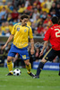 Swedens forward Zlatan Ibrahimovic, left, controls the ball during the Euro 2008 Group D soccer match between Sweden and Spain at the Tivoli Neu stadium in Innsbruck, Austria, Saturday June 14, 2008.
