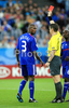 Frances Eric Abidal receiving red card during the Euro 2008 Group C soccer match between France and Italy at the Letzigrund stadium in Zurich, Switzerland, Tuesday, June 17, 2008.
