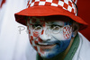 A Croatian fan waits before the Euro 2008 Group B soccer match between Poland and Croatia at the Woerthersee stadium in Klagenfurt, Austria, Monday June 16, 2008.
