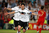 Germanys Michael Ballack celebrating his goal during the Euro 2008 quarterfinals soccer match between Germany and Portugal on the St. Jakob-Park stadium in Basel, Switzerland, Thursday June 18, 2008.
