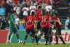 Spains team celebrates after winning against Italy at the Euro 2008 quarter final soccer match between Spain and Italy at the Ernst Happel stadium in Vienna, Austria, Sunday June 22, 2008.

