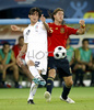 Italys Alberto Aquilani and Spains Sergio Ramos during the Euro 2008 quarter final soccer match between Spain and Italy at the Ernst Happel stadium in Vienna, Austria, Sunday June 22, 2008.
