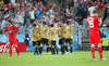 Spains team celebrate after forward David Silva scored against Russia during the Euro 2008 semi final soccer match between Russia and Spain at the Ernst Happel stadium in Vienna, Austria, Thursday June 26, 2008.
