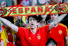 A Spains fan shouts after Spain defeated Russia 3-0 at the Euro 2008 semi final soccer match between Russia and Spain at the Ernst Happel stadium in Vienna, Austria, Thursday June 26, 2008.
