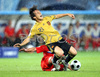 David Villa and Konstantin Zyryanov during Spain defeated Russia 3-0 at the Euro 2008 semi final soccer match between Russia and Spain at the Ernst Happel stadium in Vienna, Austria, Thursday June 26, 2008.
