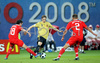 Fernando Torres, Yuri Zhirkov and  Vasili Berezutski during Spain defeated Russia 3-0 at the Euro 2008 semi final soccer match between Russia and Spain at the Ernst Happel stadium in Vienna, Austria, Thursday June 26, 2008.
