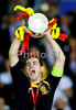 Spains Iker Casillas celebrating with trophy after the Euro 2008 final soccer match between Spain and Germany at the Ernst Happel stadium in Vienna, Austria, Sunday June 29, 2008.

