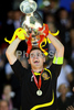 Spains Iker Casillas celebrating with trophy after the Euro 2008 final soccer match between Spain and Germany at the Ernst Happel stadium in Vienna, Austria, Sunday June 29, 2008.
