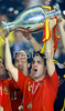 Spains Cesc Fabregas celebrating with trophy after the Euro 2008 final soccer match between Spain and Germany at the Ernst Happel stadium in Vienna, Austria, Sunday June 29, 2008.
