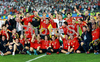 Spainish team celebrating with trophy after the Euro 2008 final soccer match between Spain and Germany at the Ernst Happel stadium in Vienna, Austria, Sunday June 29, 2008.
