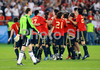Spainish team celebrating after the Euro 2008 final soccer match between Spain and Germany at the Ernst Happel stadium in Vienna, Austria, Sunday June 29, 2008.
