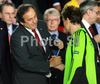 Michael Platini congratulating to Germanys Jens Lehmann after the Euro 2008 final soccer match between Spain and Germany at the Ernst Happel stadium in Vienna, Austria, Sunday June 29, 2008.
