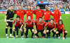 Spanish team before the Euro 2008 final soccer match between Germany and Spain in the Ernst-Happel stadium in Vienna, Austria, Sunday, June 29, 2008.
