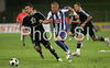Patrick Ebert (no.20) of BSC Hertha (R) and Dejan Grabic (no.33) of NK Interblock (L) during football match of second qualifying round of UEFA Cup between NK Interblock Ljubljana, Slovenia and Hertha BSC Berlin, Germany. First match of second qualifying round for UEFA Cup was played in Petrol Arena in Celje, Slovenia, on 14th of August 2008.

