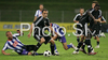 Igor Lazic (no.5) of NK Interblock (M) between Patrick Ebert (no.20) of BSC Hertha (L) and Maximilian Nicu (no.25) of BSC Hertha (R) during football match of second qualifying round of UEFA Cup between NK Interblock Ljubljana, Slovenia and Hertha BSC Berlin, Germany. First match of second qualifying round for UEFA Cup was played in Petrol Arena in Celje, Slovenia, on 14th of August 2008.
