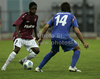Mohamed Fofana (no.8) of FC Lahti (L) and Matija Skarabot (no.14) of NK Gorica (R) during football match of second qualifying round of UEFA Europa cup between NK Gorica, Nova Gorica, Slovenia and FC Lahti, Lahti, Finland. First match of second qualifying round of UEFA Europa cup between NK Gorica and FC Lahti was played in Nova Gorica, Slovenia, on 16th of July 2009.
