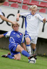 Patrick Poutiainen of Finland (R) and Patrik Banovic of Slovakia (L) during football match of U19 UEFA European Championships Qualification tournament between Slovakia and Finland. Match between Slovakia and Finland was played in Murska Sobota, Slovenia, on 11th of October 2009.
