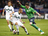 Kyle Lafferty of Northern Ireland (R) and Miso Brecko of Slovenia (L) during football match of first round of UEFA European championships qualifications between Slovenia and Northern Ireland. Match between Slovenia and Northern Ireland was played on Friday, 3rd of September 2010 in Ljudski Vrt arena in Maribor, Slovenia.

