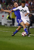 Bojan Jokic of Slovenia (R) and Christian Holst of Faroe Islands (L) during football match of UEFA European championships qualifications between Slovenia and Faroe Islands. Match between Slovenia and Faroe Islands was played on Friday, 8th of October 2010 in Stozice arena in Ljubljana, Slovenia.
