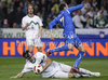 Bostjan Cesar of Slovenia and Giampaolo Pazzini of Italy during football match of UEFA European championships qualifications between Slovenia and Italy. Match between Slovenia and Italy was played on Friday, 25th of March 2011 in Stozice arena in Ljubljana, Slovenia.
