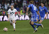 Miso Brecko of Slovenia (L), Christian Maggio of Italy (M) and Riccardo Montolivo of Italy (R) during football match of UEFA European championships qualifications between Slovenia and Italy. Match between Slovenia and Italy was played on Friday, 25th of March 2011 in Stozice arena in Ljubljana, Slovenia.
