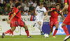 Valter Birsa of Slovenia (M) between Marouane Fellaini (L) and Axel Witsel of Belgium (R) during friendly football match between Slovenia and Belgium. Match between Slovenia and Belgium was played on Wednesday, 10th of August 2011 in Stozice arena in Ljubljana, Slovenia.
