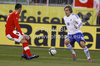 Teemu Pukki (no.10) of Finland (R) and Aleksandar Dragovic (no.3) of Austria (L) during friendly football match between Austria and Finland. Friendly football match between Austria and Finland, was played on Wednesday, 29th of February 2012, on Worthersee Stadium in Klagenfurt, Austria.
