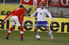 Teemu Pukki (no.10) of Finland (R) and Aleksandar Dragovic (no.3) of Austria (L) during friendly football match between Austria and Finland. Friendly football match between Austria and Finland, was played on Wednesday, 29th of February 2012, on Worthersee Stadium in Klagenfurt, Austria.
