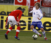 Teemu Pukki (no.10) of Finland (R) and Aleksandar Dragovic (no.3) of Austria (L) during friendly football match between Austria and Finland. Friendly football match between Austria and Finland, was played on Wednesday, 29th of February 2012, on Worthersee Stadium in Klagenfurt, Austria.
